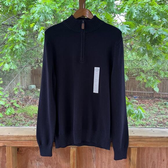 St. John's Bay Men's Zip Neck Pullover Sweater Black Size L. NEW - Picture 1 of 7